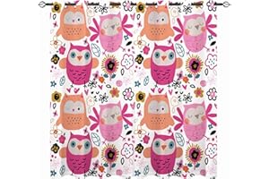 ANHOPE YUANZU Owl Curtains - Kids Girls Cute Cartoon Flowers and Leaves Style Print Pattern Eyelet Blackout Thermal Room Darkening Window Drapes for Nursery Baby Bedroom Playroom 2 Panels W117cm x D137cm