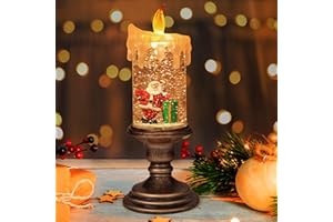BELLE VOUS Farolillo Navidad - Linterna Globo de Nieve - Vela sin Llama Escena de Papa Noel 26x10 cm – Linterna Llena de Agua Giratoria con Pedestal Bronce Decoraciones de Navidad para Centro de Mesa Navidad