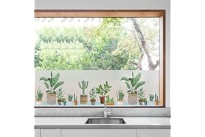 ‎DKTIE dktie Fensterfolie Blickdicht Sichtschutzfolie Fenster Milchglasfolie Topfpflanzenmuster Statisch haftend ohne Klebstoff Wiederverwendbar Geeignet für Wohnzimmer, Schlafzimmer, Küche 44.5x200cm