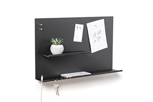byde Hebe Organiseur Mural en métal 49 x 9 x 30 cm, étagère Murale avec Tableau magnétique et aimants, Tableau pour clés, journaux et Notes, Fixation Murale avec Un modèle de Montage. Couleur Noire