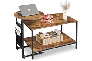 WLIVE Mesa de Centro Cuadrada y Redonda Entrelazable - Combinación de Acero y Madera, Diseño Moderno para Salón