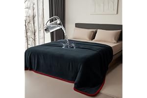 Bedding Aid Manta impermeable tamaño Queen para cama, a prueba de manchas, diseño a prueba de agua y derrames, manta reversible de franela de doble cara (rojo pasión y negro medianoche, 80 x 90