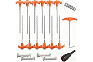 HORUSDY Tent Pegs Metal Heavy Duty: 12-Pack Tent Stakes with 4x396cm Rope, a 13mm hex nut driver& 1 Stopper T Pull Hook, Ground Pegs for Camping, Gazebos, Hiking & Outdoor Use