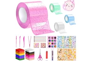 Charmofun 64 Pezzi Nano Tape Bubble Kit, Nano Tape Craft con 4 Nastro, Polvere Scintillante e Accessori, Fai Da Te Nano Tape Bubble per Bambini, Nastro Magico per Bolle