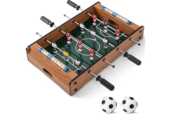 DREAMADE Mini Baby-Foot en Bois, Table de Football avec 12 Joueurs et 2 Ballons, pour Enfants & Adultes, 51 x 30,5 x 9 cm