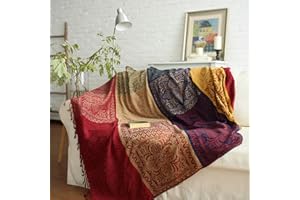 ele ELEOPTION Narzuta szenilowa, żakardowe frędzle, na sofę, krzesło, łóżko, kanapę, fotel, dekoracyjna, wzór plemienny, czerwona, 220 x 250 cm