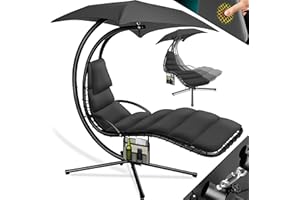 ‎KESSER KESSER® Schwebeliege mit Sonnenschirm, Hängeliege, Sonnenliege H200, L194, B100 cm, Relaxliege, Schaukelliege Hängematte, bis 120 kg belastbar, Auflagen - Nackenkissen, Inkl. Tasche