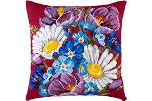 BRVSK Fiori selvatici. Needlepoint Kit, Punto Croce da Ricamare, Kit Mezzo Punto Ricamo, Cuscino per Copriletto, 45 x 45 cm, Tela Stampata per Tappezzeria, Qualità Europea