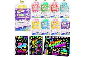 ELOVER Party Bag Fillers for Kids-Scratch Art Party Favors for Kids, Arts and Crafts Kit for Ages 4-9, Rainbow Scratch Notebooks, Classroom Birthday for Girls Boys,24 Pack
