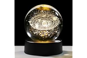 Ornalrist 6cm 3D Solar System Crystal Ball with Warm LED Light Base Solar System Stars Space Planet Model Science Astronomy Gifts for Men on Birthday Christmas