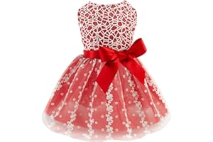 CuteBone Vestito per cani rosso vestito cucciolo gonna brillante ricamato tutu con fiocco vestiti per animali domestici ragazza per matrimonio festa di compleanno abbigliamento gatto DD09S
