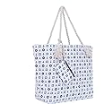 DonDon Borsa da spiaggia grande con chiusura zip 58 x 38 x 18 cm Shopper stile marinaro bianco