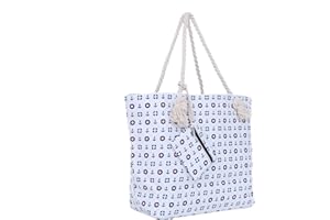 DonDon Borsa da spiaggia grande con chiusura zip 58 x 38 x 18 cm Shopper stile marinaro bianco