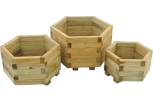 FOREST Garden 3 Sizes Pressure Treated Wooden York Hexagonal Planter (Set of 3)