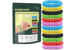 Green Haven Mosquito Repellent Bracelet 12 Pack - Deet-Free Natural Insect Mosquito Bands, Waterproof, Non-Toxic, Long-Lasting Protection for Adults, Kids & Babies, Outdoor Travel Camping Essentials