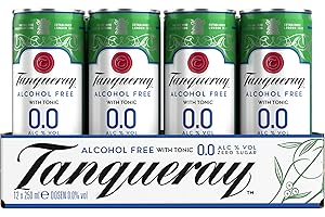 Tanqueray 0.0 - Premix Gin & Tonic Zero, Pack di 12 Lattine da 250 ml