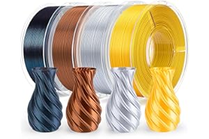 ELEGOO Filamento Seta PLA 1,75 mm Multicolore 4×250 g, Silk PLA Filamento per Stampante 3D Precisione dimensionale +/- 0,02 mm, Set da 4 bobine da 250 g, Oro/Grigio Argento/Rame/Nero Galassia