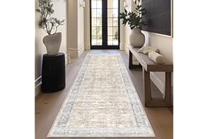 ‎HOMCOMODAR Homcomodar Distressed Läufer Teppich für Flur 80x200cm Waschbare Vintage Küchen Läufer Teppiche mit Gummirücken Boden Boho Teppich Läufer für Flur Wohnzimmer Eingang