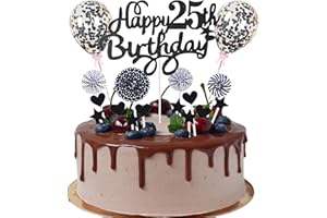 CNROSE Decoración Tarta 25 Cumpleaños Decoración Tarta Topper 25 Decoración Tarta 25 Cumpleaños Hombre Feliz Cumpleaños Decoración Tarta 25 25 Años Hombre Mujer Decoración Tarta 25 Cumpleaños Hombre Negro De