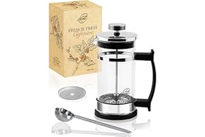 Pro@Home43 Cafetière et théière à Piston 0,35 l pour 2 Tasses (0,6 l également Disponible) Presse à café en Verre Borosilicate résistant à la Chaleur 350 ML avec cuillère doseuse en INOX, livrée en c
