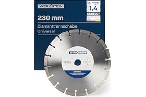 WERKSTEIN Extrem langlebige Diamantscheibe 230mm x 22,23mm x 10mm I Universal Diamanttrennscheibe 230 mm zum Schneiden von Stein, Beton, Ziegel uvm. I Trennscheibe 230 Beton für Winkelschleifer