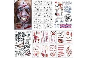 AIDEHUAKEJI 22sheets Halloween Temporary Wound Tattoo Realistic+Harley Quinn Temporary Suicide Squad Scars Tattoo Fancy Dress Outfit,Party Sexy Cosplay,Comic Con