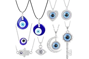 JeweBella 9 sztuk naszyjnik złe oko dla kobiet, mężczyzn, naszyjnik złe oko, naszyjnik Hamsa turecki prezent złe oko, biżuteria zestaw, Mosiądz