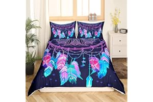 TBRAND Dream Catcher Feder Tröster Bezug, Kinder Bohemian Mandala Bettwäsche Set 135x200, Tie Dye Lila Bettbezug für Mädchen Jungen Teenager, Boho Schick Blumen Gypsy Tagesdecke Bezug für Wohnzimmer