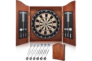 Yirinatek Sisal Dart Board Cabinet Sets, Professional Dart Boards Set [12*Steel Darts] -Wooden Dartboard Cabinet with Integrated Scoreboard for Family Game Rooms (Apricot)