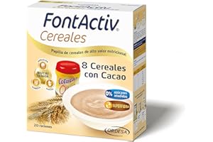FontActiv 8 Cereales con Cacao- Complemento Alimenticio en Papilla de Cereales para Adultos y Mayores 0% Azúcares Añadidos- 600 gr