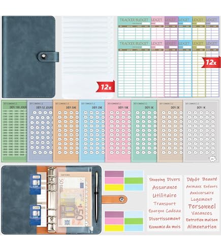 Classeur Budget Planner A6 En Cuir PU - Avec 10 Enveloppes PVC, Feuilles Budget - Organisation Finances - 6