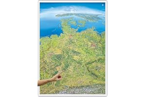 ORBIT Globes & Maps - Panoramakarte Deutschland in deutsch als Poster, ca. 136x99 cm: Gezeichnetes Relief im dreidimensionale