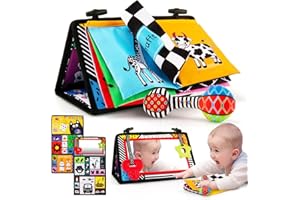 Teytoy Tummy Time Mirror, Baby Sensory Toys 0-6 Months, High Contrast Activity Toys for Crawling with Crinkle Cloth Book & Teether Developmental Montessori Baby Gifts