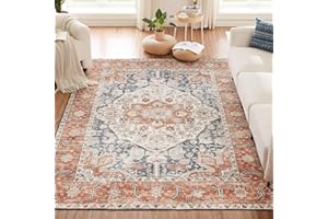 ‎CHOSHOME CHOSHOME Waschbarer Teppich Wohnzimmer 200x290CM Vintage Kurzflor Teppich Mit Orient Design Groß Weiche Teppich für Esszimmer Schlafzimmer rutschfest Teppich Kunstwolle Boho Outdoor Teppich Orange