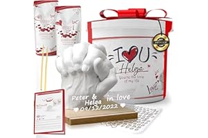 Lalfof® Handabdruck Set für Paare mit gibs Abdruck hände. Partner Geschenke. Pärchen Geschenke mit eingravierten Namen. Jahrestag Geschenk für sie/ihn. Personalisierte gips zum gießen