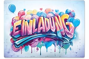 ‎BERILUDESIGN beriluDesign 12 Einladungskarten Kindergeburtstag Graffiti für Junge & Mädchen - Geburtstagseinladung