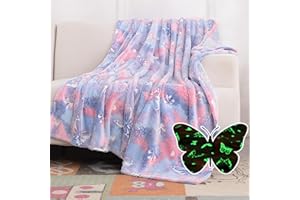 SOCHOW Coperta di Pile Farfalla, Fluorescente Si Illumina al Buio Super Morbida Coperta, coperta per tutte le stagioni per bambini 150 x 200 cm, Viola