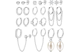 KRFY 11 Pares Pendientes de Aro Huggie para Mujer Pendientes de Cadena de Doble Piercing Ligeros Pendientes de Oro Delicados Pendientes de Oro Hipoalergénicos Set de Pendientes de Aro de Oro