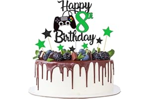 Joyeah Happy 8th Birthday Cake Topper Glitter Video Game Cake Pick Game On Cheers to 8 Years Cake Decoration for Game Theme Happy 8th Birthday Party Supplies Green