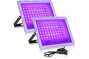 BOSYTRO 2 Piezas Lámpara UV 50W, Focos LED de Luz Negra IP65 Impermeable, 395nm Luz Ultravioleta para Fiestas Glow, Decoración Halloween, Discoteca, Iluminación Escénica, Accesorios para Fiestas