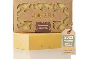 Bodhi Naturalne mydło z trawy cytrynowej, 100 g / mydło do ciała z olejkami eterycznymi, do suchej skóry, ręcznie wykonane w ekologicznym opakowaniu, 100% naturalne i wegańskie