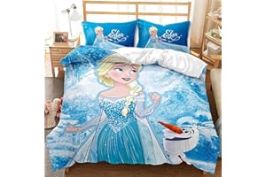 LKFFHAVD Disney Frozen Bettwäsche Anna Und ELSA Olaf Kristoff Bettbezug 3D Digitaldruck-Mikrofaser Mit Kissenbezug,KinderBettwäsche (135 x 200CM,19)