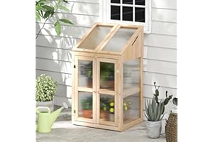 COSTWAY 2 Etagen Frühbeet, aus Holz & PC, Hochbeet wetterfest, Gewächshaus mit 2 Türen, Deckel & abnehmbaren Regalen, Pflanzenbeet Aufzuchtschrank Treibhaus, für Garten Balkon, 69 x 58 x 121 cm, Natur