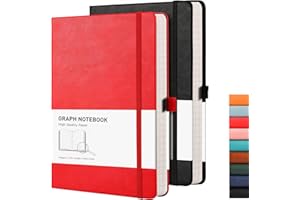 RETTACY Quaderno a quadretti formato A5, 384 pagine, con carta a quadretti da 100 g/m², portapenne, tasca interna, per ufficio, scuola, lavoro, donne, uomini, lavoro, 14,5 x 21 cm, nero e rosso