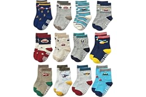 YANWANG 12 par antypoślizgowych bawełnianych skarpet z uchwytem dla maluchów chłopców dziewcząt