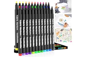 AOSUCO 24 Textilstifte Waschmaschinenfest, Stoffmalstifte Waschfest Textilmarker für Kleidung Weißes T-Shirt Schuhe lätzchen Stoffbeutel zum Bemalen, Permanent Stoffstifte für Kinder Babyparty