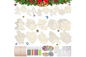 RURIZHONGTIAN Adornos Navidad Madera,Adornos Navidad Madera para Pintar,Adorno Madera Arbol Navidad,Adornos de Madera de Colgantes de Navidad para Diy,Colgante Navidad Madera