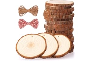 Fuyit Tranches de Bois Naturel 20 Pcs 9-10cm Bois Brut Inachevé Pré-Percé avec Trou Rondin de Bois Idéal pour Les Arts et l'artisanat Décorations de Noël Artisanat Bricolage