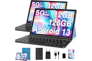 GOODTEL Tablet 10 Pollici | Android 13 | 12GB RAM 128GB ROM(1TB TF) | Octa-Core | WiFi 5G | GPS | FHD | Bluetooth5.0 | 8MP+5MP | Tipo C|Cast | Tablet PC con Custodia, Tastiera e Mouse - Blu Scuro