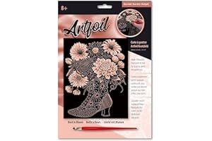 Mammut Spiel & Geschenk 8301953 Artfoil Stillleben Stiefel mit Blumen, roségold, Komplettset mit Kratzbild, Kratzmesser und Anleitung, Scraper, Scratch, glänzend, Kratzset für Kinder ab 8 Jahre